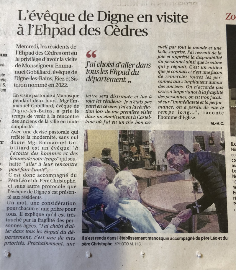 L'évêque de Digne en visite dans notre résidence