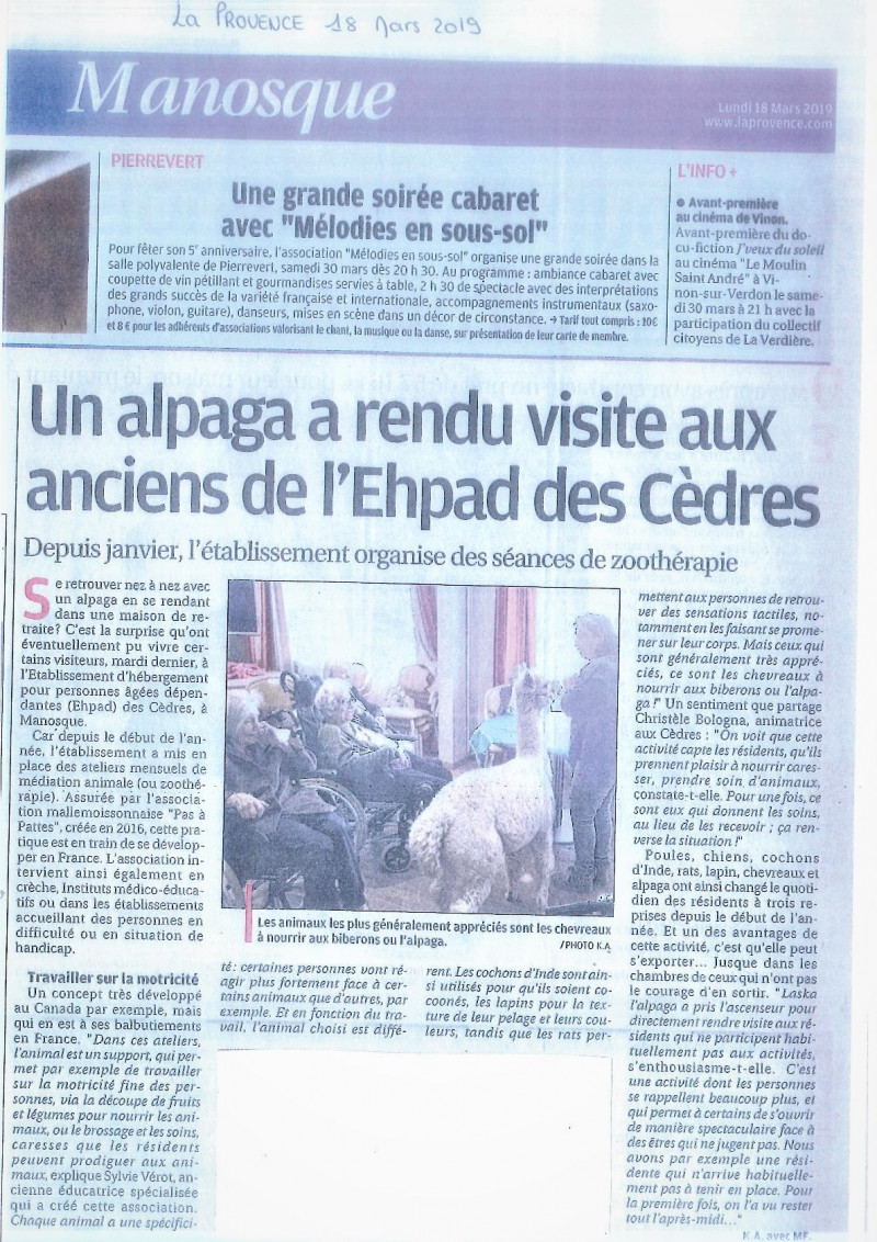 Article de presse "La Provence" Lundi 18 Mars 2019