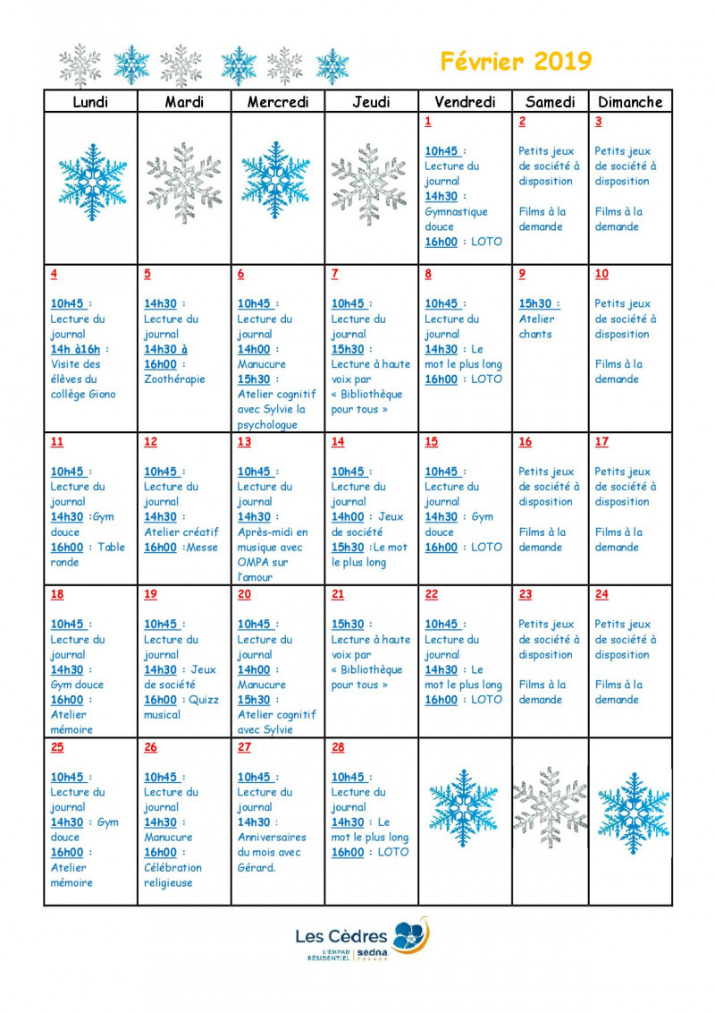 Programme du mois